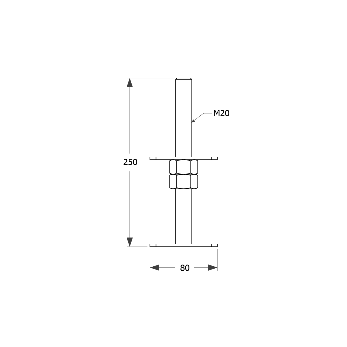 Heavy Duty Galvanised Adjustable Bolt Down Post Support Height 25cm Bar M20mm