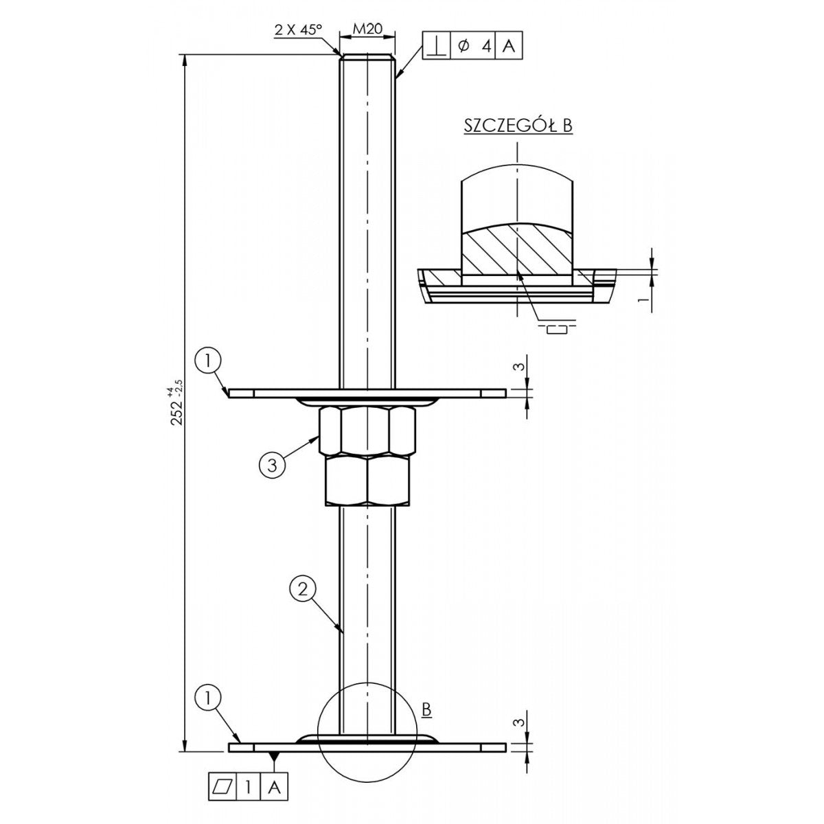 Heavy Duty Galvanised Adjustable Bolt Down Post Support Height 25cm Bar M20mm
