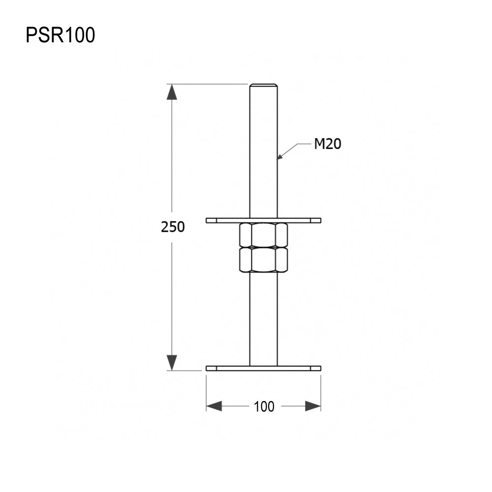 Heavy Duty Galvanised Adjustable Bolt Down Post Support Height 25cm Bar M20mm