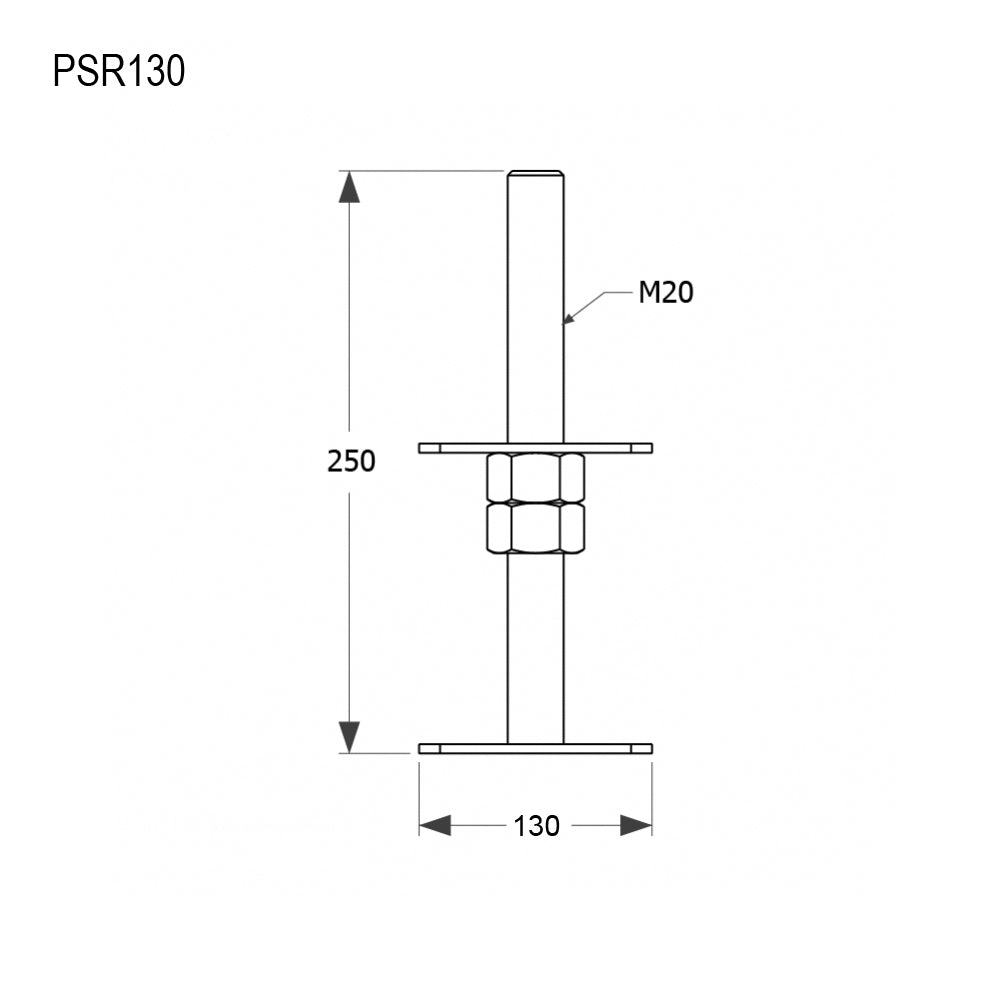 Heavy Duty Galvanised Adjustable Bolt Down Post Support Height 25cm Bar M20mm