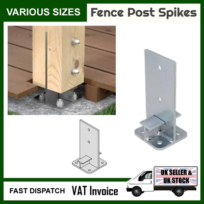 Fence Post Support Bolt Grip Spike 75mm 100mm 3" 4" Sq galvanised wood fencing 
