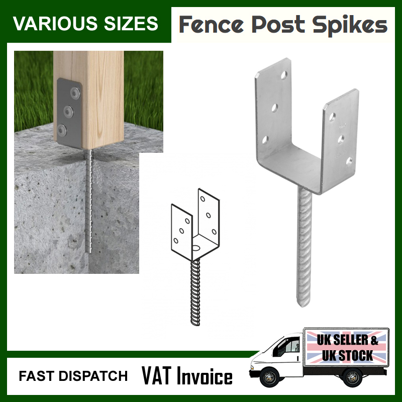 Galvanised ("U" Shape Pin) Post Fence Foot Anchors Fence Post Spikes