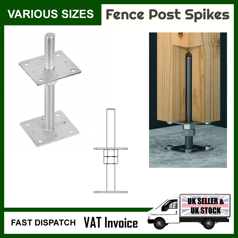 Heavy Duty Galvanised Adjustable Bolt Down Post Support Height 25cm Bar M20mm