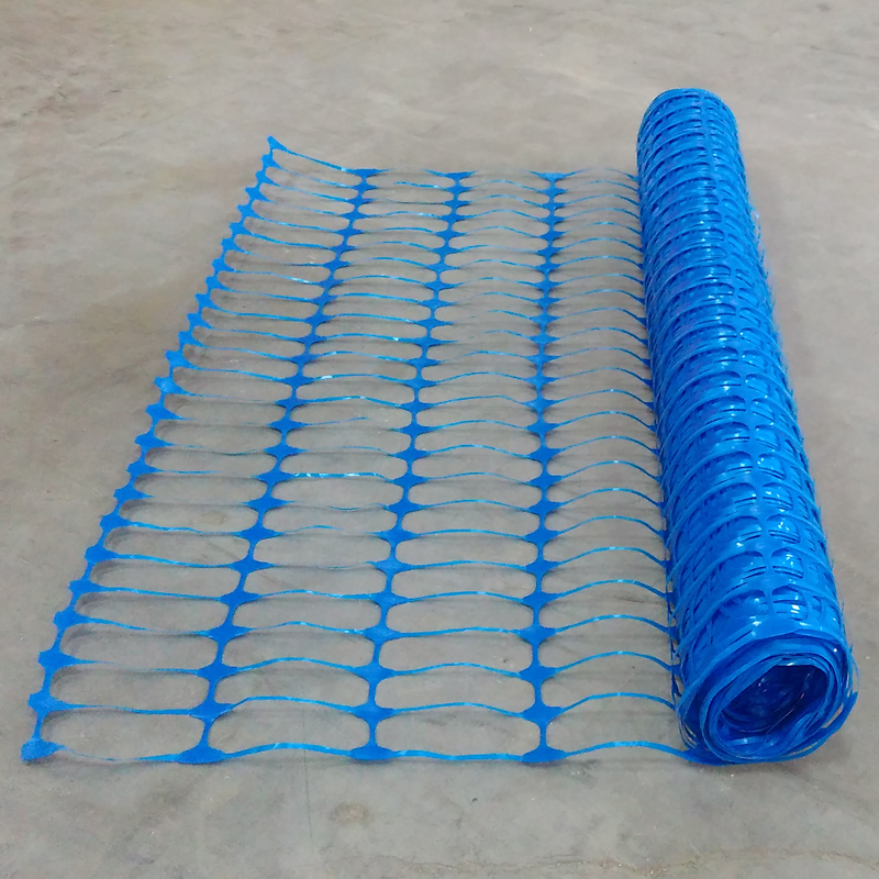 Blue plastic mesh barrier safety fencing + steel fencing pins